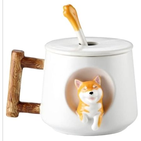 3D Söpö Koirakahvimuki Keraamiset Teekupit Kannella ja Lusikalla Sarjakuva Shiba Inu Kuppi Upotettu Eläin Ulkopuolella Aamumuki 420ML