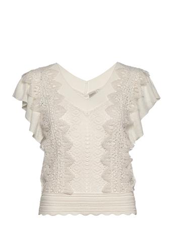 Yaskila Ss V-Neck Knit Pullover S. White YAS