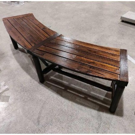 Kostvej Ude Havebænk, Buet, Massivt Træ, 2-3 Personer, Uden Ryg, Belastning 360kg, Til Patio Pool, Mørk Rustik