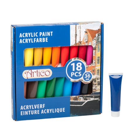 Akrylmaling i tube 18-pak farver - ideel til DIY og kunst