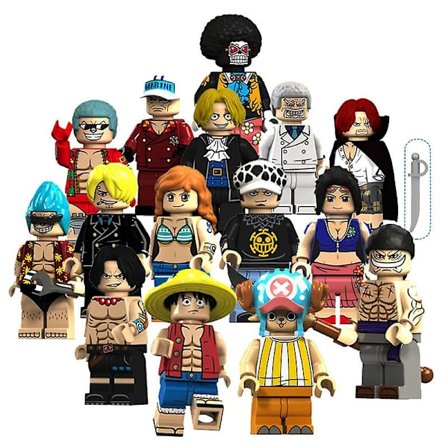 15-delt One Piece actionfigur byggesæt legetøj børns pædagogiske samlingslegetøj (FMY) Et sæt med 15 stilarter A