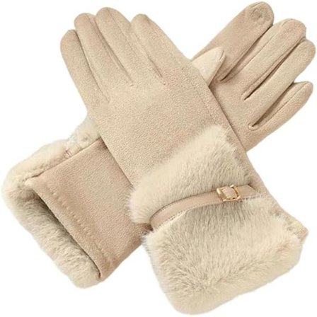 ING Dame Suede Votter med Metallspenne Myke Tykke og Varme Vinterhansker for Utendørs og Hverdagsbruk