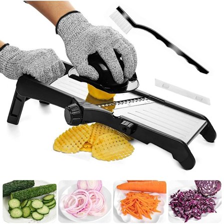 Justerbar Mandolin Slicer ProAessionel 3 i 1 Rustfrit Stål Aood Slicer Multi Aunktionel Grøntsagsskærer med SaAety Handsker