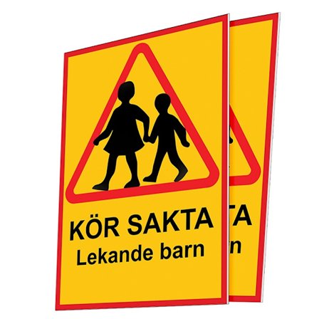 Kör sakta lekande barn - Skylt / Varningsskylt - Trafikskylt