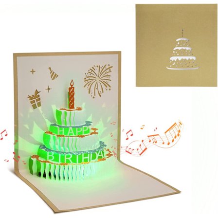 Fødselsdagskort, lykønskningskort til kvinder, musik og lys kage i