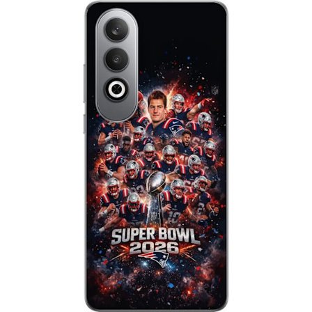 Kompatibel Mobilcover til OnePlus Nord CE4 Super Bowl 2026 plakat med New England Patriots og NFL-pokal i eksplosiv sportsdesign