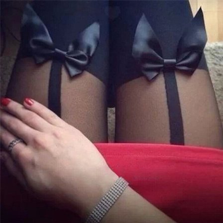Womens Sexy Cute Stockings Pantyhose Tattoo Bow Suspender Sheer Tights Fashio~dy