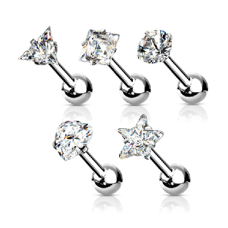 Pack Med 5 Tragus/cartilage Piercing Med Vita Cz Ip-316l Stål