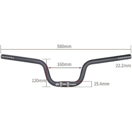 Kevyt maastopyörän ohjaustanko, Down Hill Dh extra pitkä nousuohjaustanko, korkeat ohjaustangot 25.4mm, musta H120mm