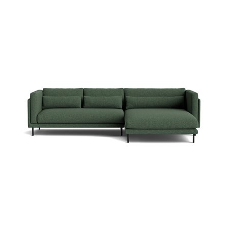 Bali chaiselong sofa, højrevendt, Hygge Grøn, 295x170x76cm - Komfortabel Sofa med Nozag Fjedre, Massivtræ & PU Skum - Perfekt til afslapning