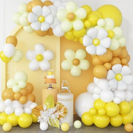 Gul Ballonbue Sæt, Tusindfryd Ballonguirlande Med Latex Hvide Gule Balloner til Piger Kvinder Fødselsdag Baby Shower Bryllup