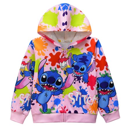 Stitch-jacka med dragkedja och huva för mellanstora och stora barn
