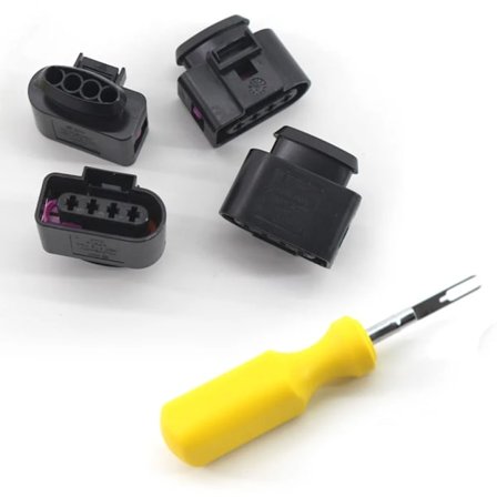 4* Tennspolekontakt Reparasjonssett Ledningsnett Plugg +Verktøy for Audi VW 4B0973724 / 4B0 973 724