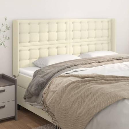 Vidaxl Huvudgavel Med Kanter Gräddvit 203x16x118/128 Cm Konstläd Kräm
