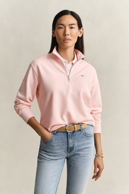 GANT - Shield bomullsgenser med half-zip til dame apricot pink
