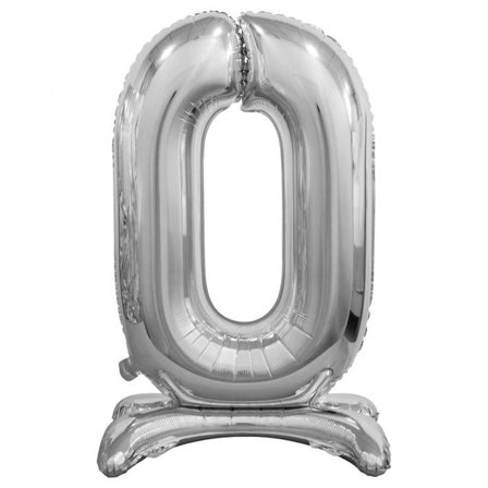 Stående Sifferballong Silver "0-9" Siffra 0
