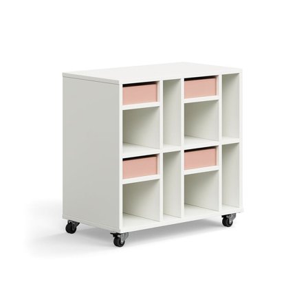 Elevopbevaring CASPER, 4 skuffer, 8 rum, hvid, mørk rosa