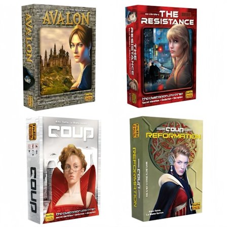 Avalon + Resistance + Kupp + Kuppförnyelse: Identity Hidden and Reasoning Strategy Board Game Collection
