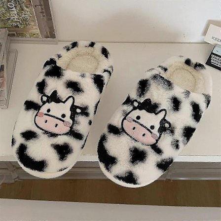 Søte dyretøfler Dame Jenter Fluffy Varme Vintertøfler Dame Tegneserie Ku Alver Morsomme Sko 36-37