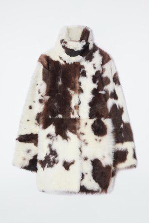 COS Women's The Funnel Neck Shearling Coat in White