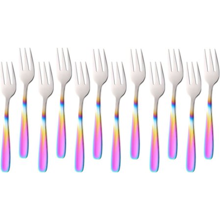 Kakegafler, 12 stykker, dessertgafler, kakegafler i rustfritt stål, fruktgafler, liten gaffel for bryllup, kake, te, 13,6 cm lang (farge