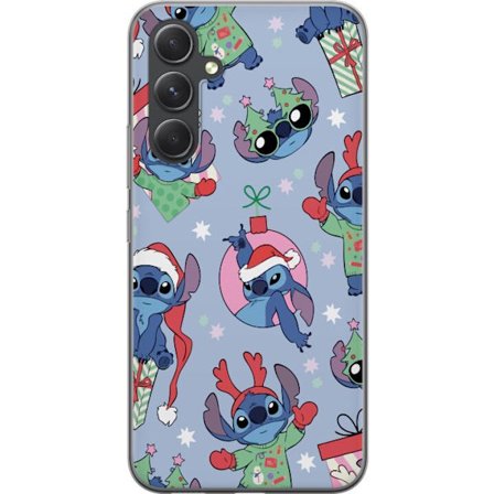 Kompatibel Mobilcover til Samsung Galaxy S24+ Disney Stitch julemønster Jul Stitch Julemandens horn blå baggrund Disney juledesign