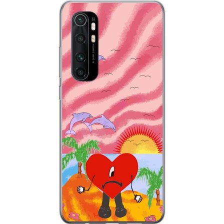 Kompatibelt Mobildeksel til Xiaomi Mi Note 10 Lite Bad Bunny i en fargerik quiltet jakke med hjertemønster og solbriller i moderne gatestil