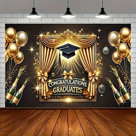 Stort dimissionsbaggrundsbanner 240 x 180 cm, festfotoboksbaggrund til dimissionsfester - hængende dekoration (240 x 180 cm)