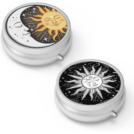 Pillerask 3 Rom Medisin Pilleetui, Bærbar for Lomme eller Håndveske Pilleesker Dekorativ Metall Medisin Vitamin Organizer Unik Gave (2 STK)