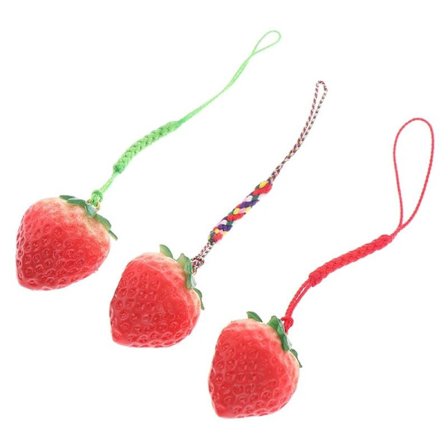 En pakke med søde jordbær mobiltelefon vedhæng, snore, dekorationer og nøgleringe