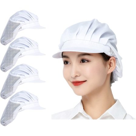 4 stk. kokkehatte - køkkenbager madlavningshårnet fødevareservicehætter til voksne, hvid