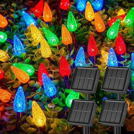 LED C6 Solar Lysstreng Udendørs – Vandtæt Multicolor Julebelysning til Have, Fjedre, Terrasse & Fester_TF_TF