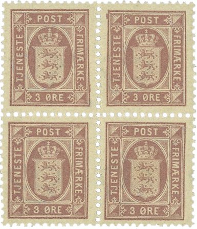 Danmark 1875 - Tjenestemærke AFA 4 - 4-blok - Postfrisk