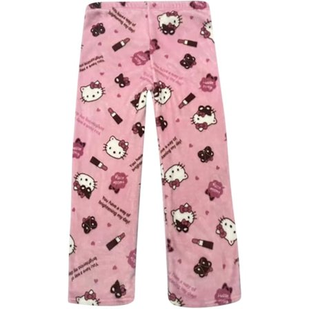 Pyjamasbukser Dame Katt Fluffy Pyjamasbukser Søte Anime Flanell Pyjamas Komfortabel Lounge