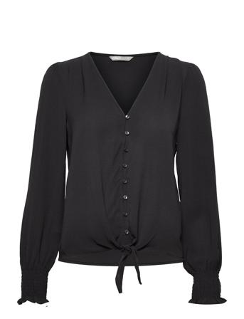 Onlelisabeth L/S Short Knot Top Wvn Blus Långärmad Svart ONLY