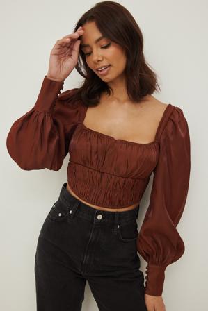 NA-KD Trend Chemisier brillant à fronces - Blouses - Brun - EU 42