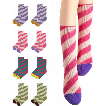 I PANDA 8 par sokker til piger, regnbuestribede bomuldssokker til piger, stribede-c 10-12 år