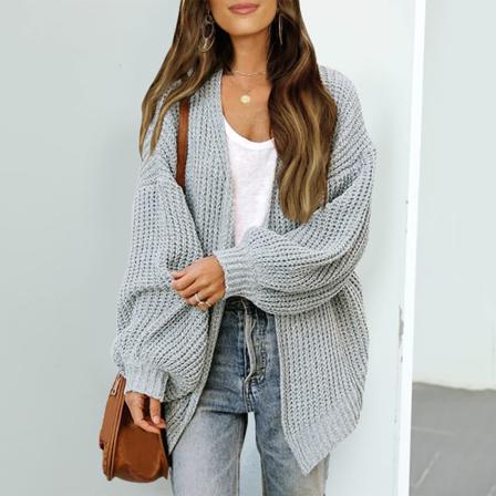 Kvinnor Enfärgad Jacka Lanternärmar Ytterkläder