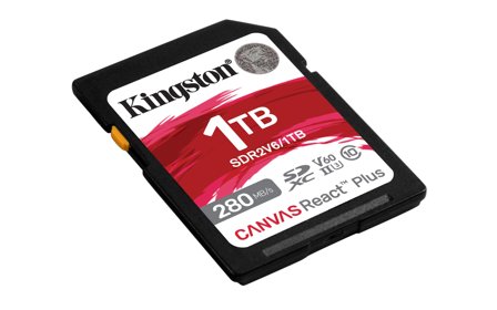 Kingston Canvas React Plus V60 1TB SD-kort, UHS-II, 280MB/s lesehastighet, 150MB/s skrivehastighet