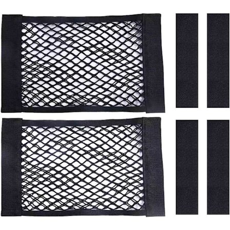 2 st Universal Lastnät med Självhäftande Tejp, 25×40cm Litet Lastförvaringsnät Bilförvaringsnät för Husbil Bil Bagageutrymme (Svart)