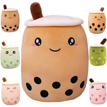 Boba plysj pute, kosedyr, boble perlete plysj pute, tegneserie klem pute (35cm/13.77inch, Brun-Store øyne)