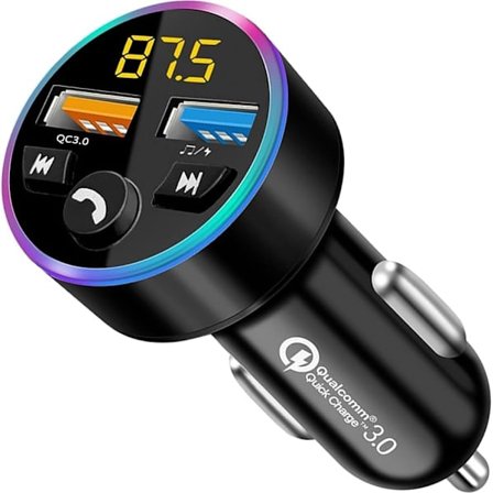 Bluetooth-ljudsändare för billadapter MP3-spelare QC 3.0 Snabb billaddning 12V 8 RGB LED 2 USB-portar Handsfree-samtal, Stödjer TF-kort och U-skiva