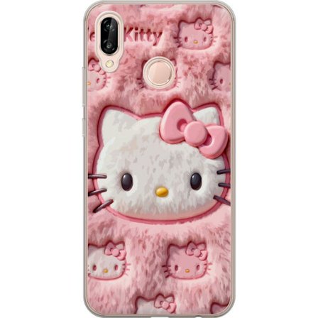 Kompatibelt Mobildeksel til Huawei P20 lite Hello Kitty rosa fluffy bakgrunn med ikoniskt ansikt og kawaii-estetikk