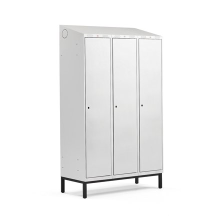Kleiderspind CLASSIC mit Beingestell, 3 Module, 2100 x 1200 mm, grau