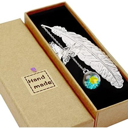 Silver Feather Bokmärke Blå Hänge, Present till Läsare