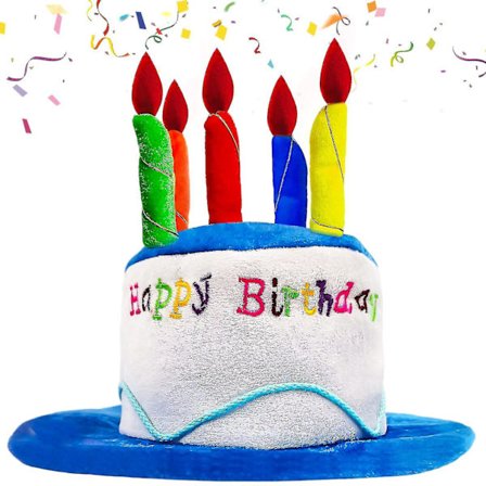 Grattis på födelsedagen hatt, plysch Grattis på födelsedagen tårta hatt med flerfärgade ljus fest hattar, vuxen födelsedag idealisk för födelsedag