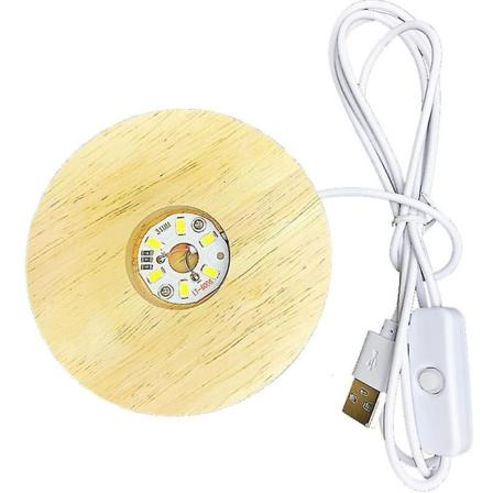 Trä LED-ljusbas, Rund LED-ljusdisplaybasplatta Varm Ljus Skrivbordsdisplayställ Ornament Drivs av USB för Kristallkula Smycken Glas