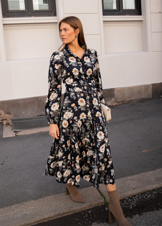 MISSMAYA - Vicky Midi Dress Antique Black Poplin - S