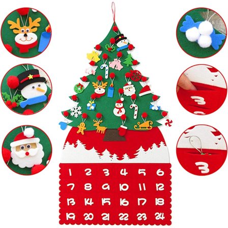 DIY Julekalender i filt med julekalender-nedtellings-tre med lommer