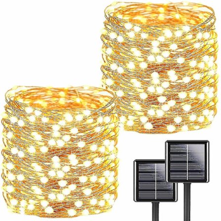 2 stk. 72ft 200 LED solcellelyskæde, udendørs superlyse solcelle julelys, 8 stilarter